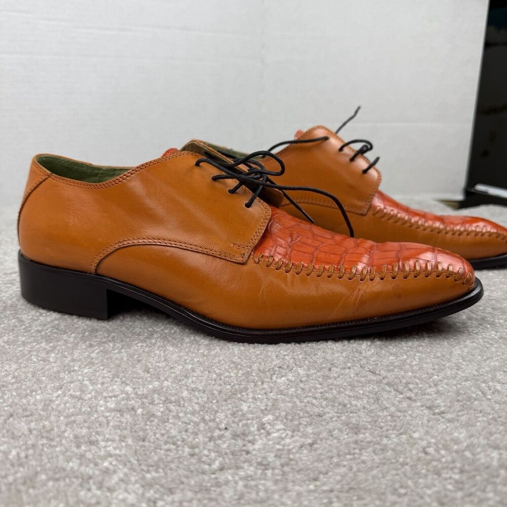 Marco Vicci Mens Derby Dress Shoes Orange Crocodile Print Leather Lace Up 9.5‎